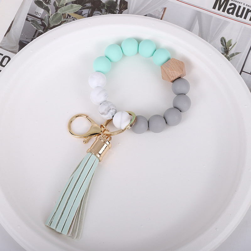 Wholesale Tassel Wood Beads Silicone Keychains